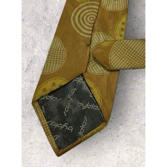 BYBLOS 100% Silk Tie ITALY Brown Gold Geometric W:3.6" EUC - Picture 5 of 6